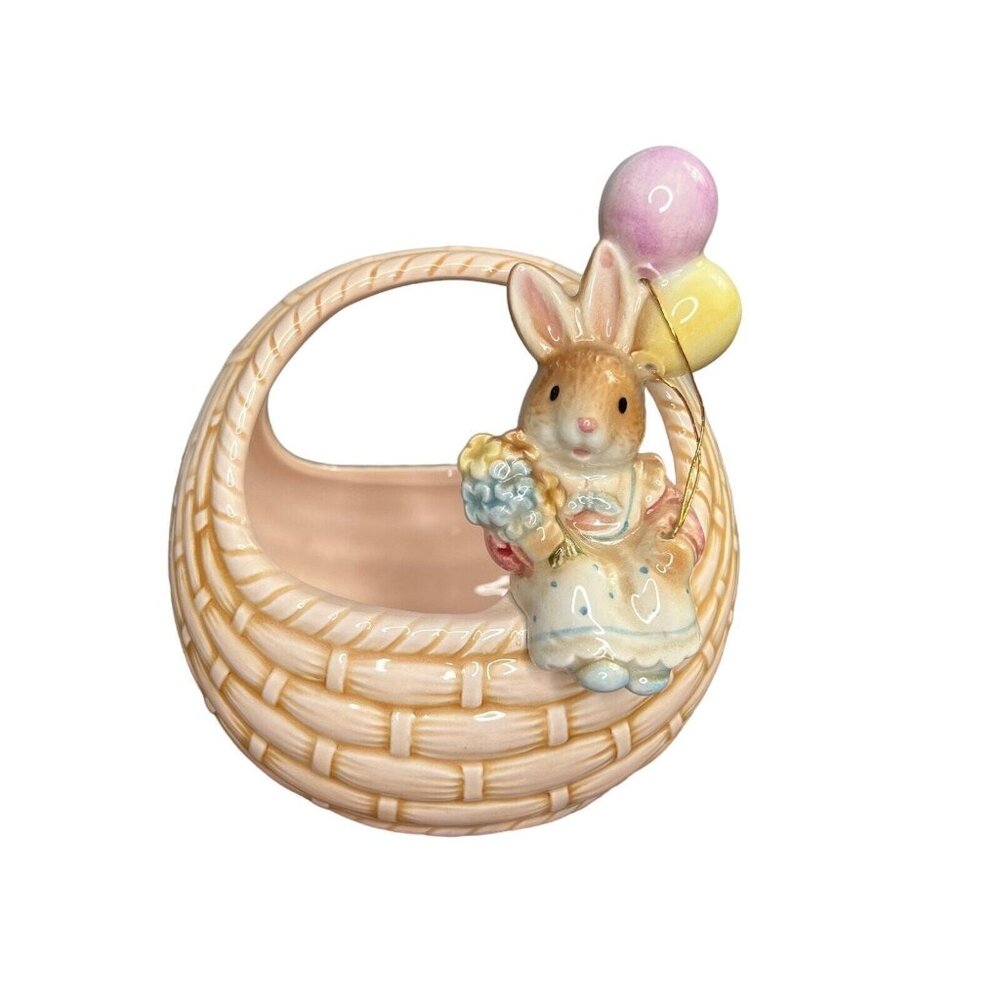 Geo Z Lefton China 1987 Bunny Sitting on Basket Balloons Japan Hand paint 06265